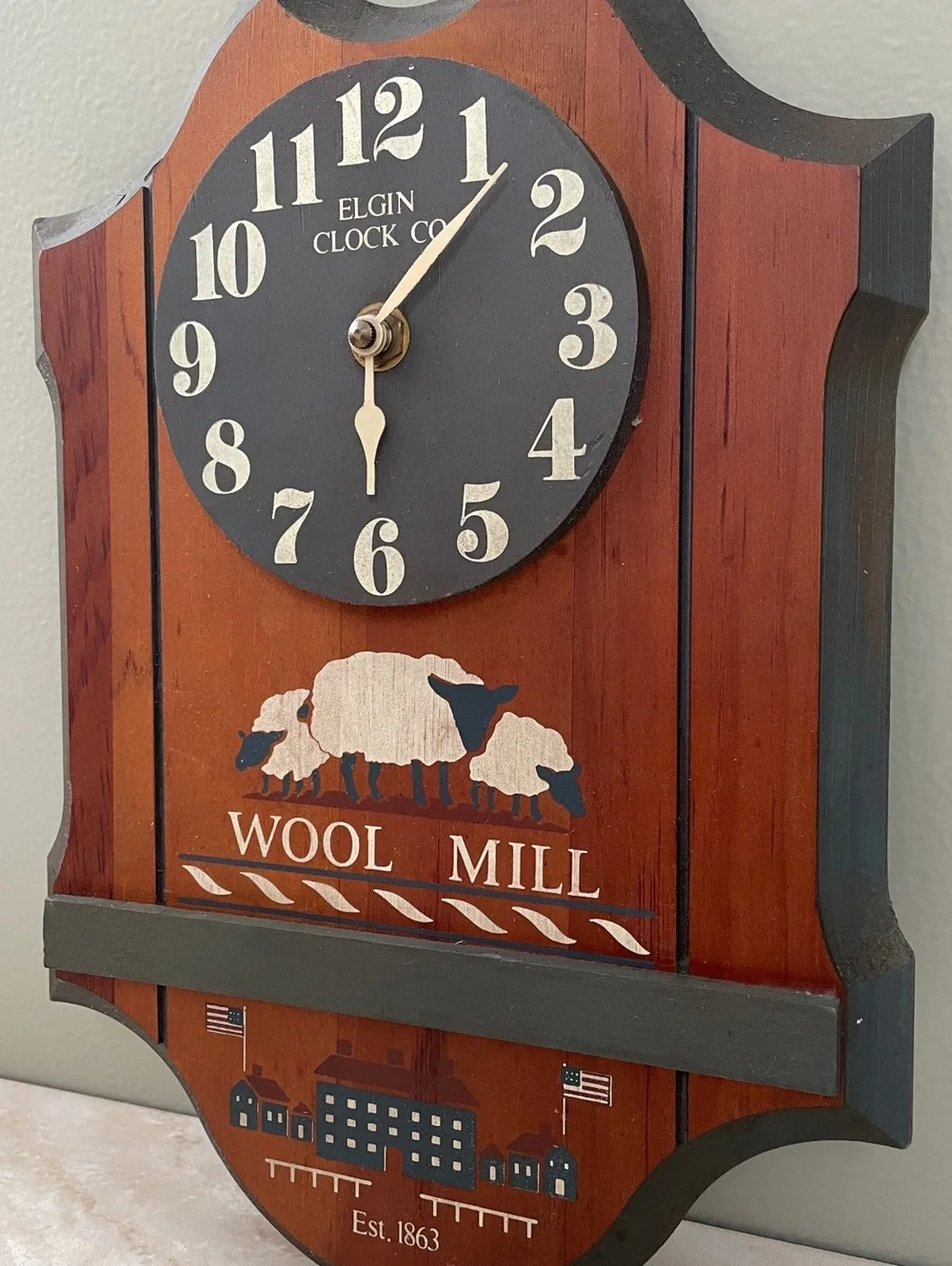 Vintage Elgin Clock Co Wool Mill Wall Clock | Primitive Farmhouse Decor